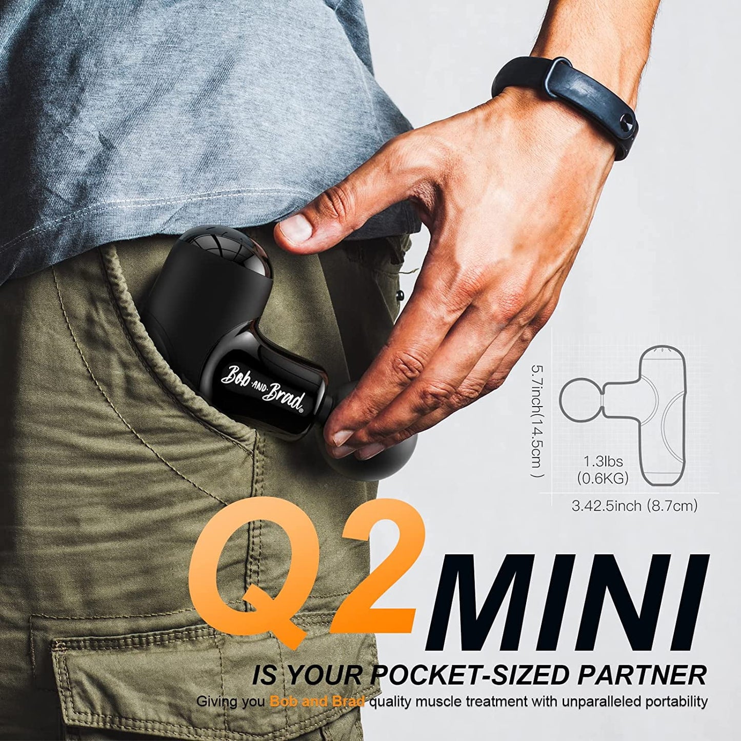 Bob and Brad Q2 Mini Pocket-Sized Deep Tissue, Brand New Portable Percussion Muscle Massager Gun Ultra Small & Quiet