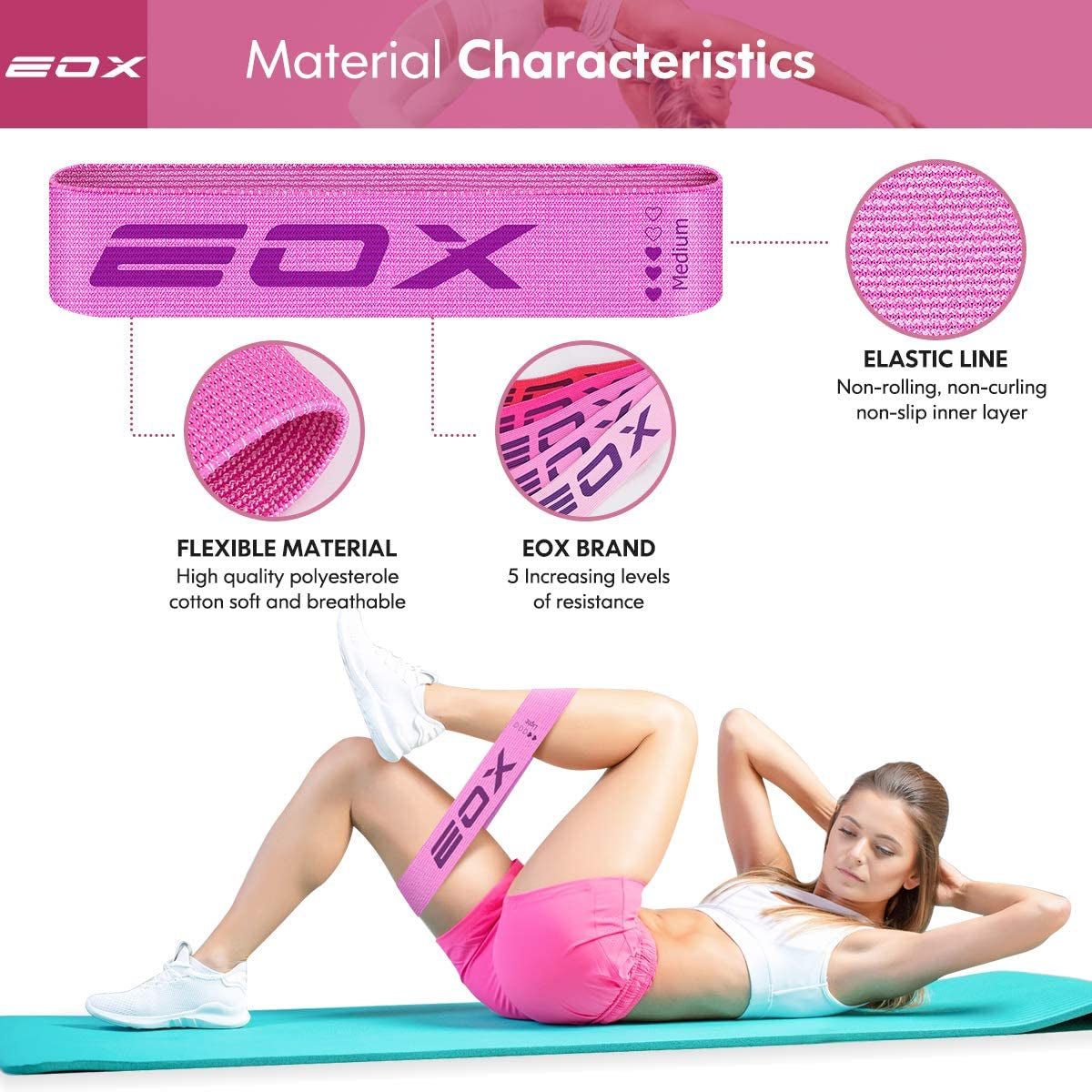 EOX Exercise Resistance Fabric Loop Bands, Non-Slip Resistance Workout Bands for Legs & Butt and Glutes, 5 Resistance Levels Hip Training Bands