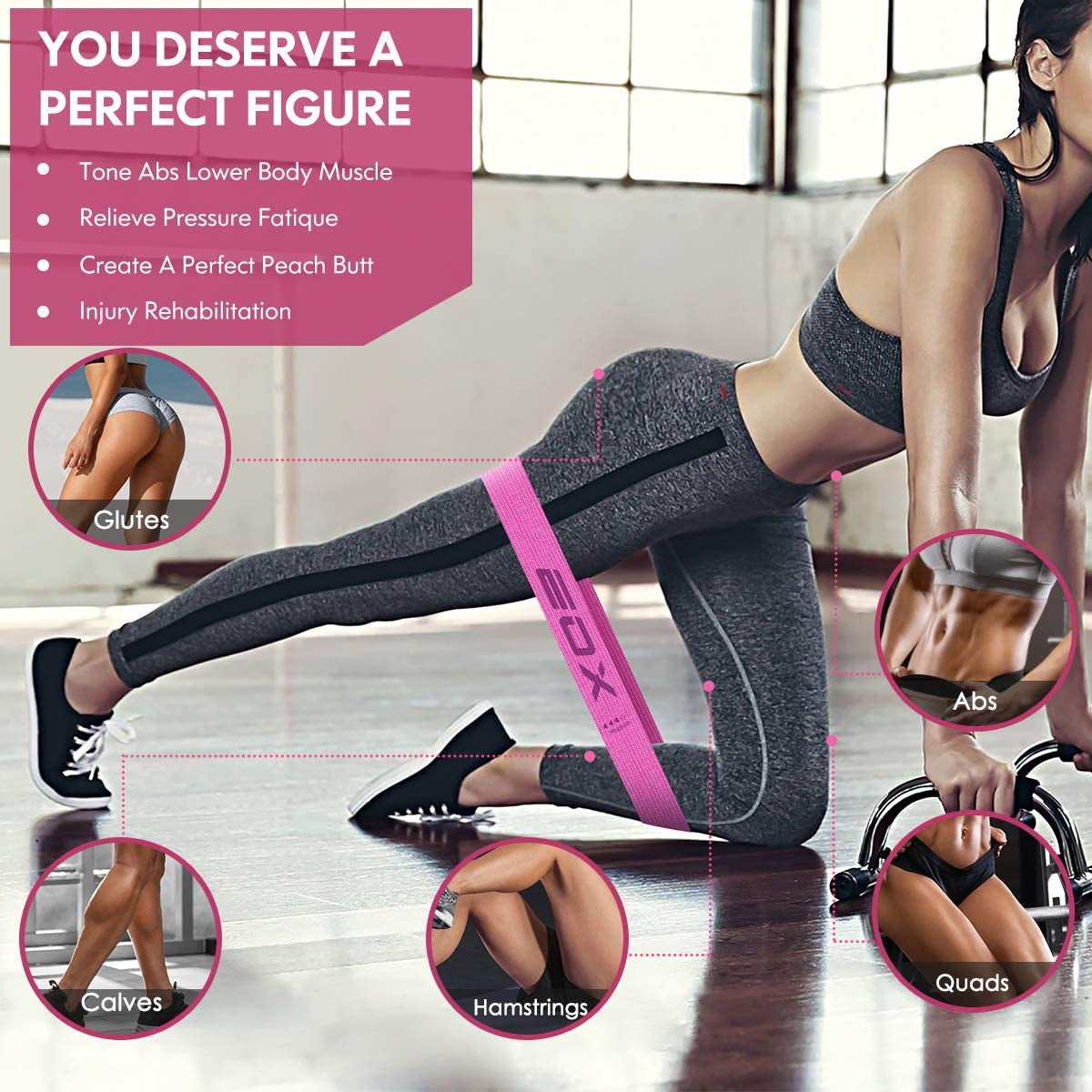 EOX Exercise Resistance Fabric Loop Bands, Non-Slip Resistance Workout Bands for Legs & Butt and Glutes, 5 Resistance Levels Hip Training Bands