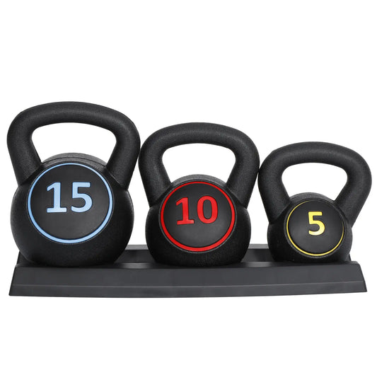 3-Piece Kettlebell Set Fitness Strength Training Exercise with Base Rack