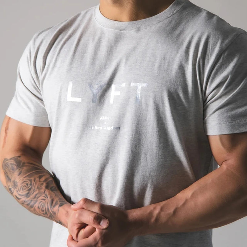 LYFT Summer GYM Shirt Running T Shirt Men 100% Cotton Loose Fit Short Sleeve Mens Fitness 