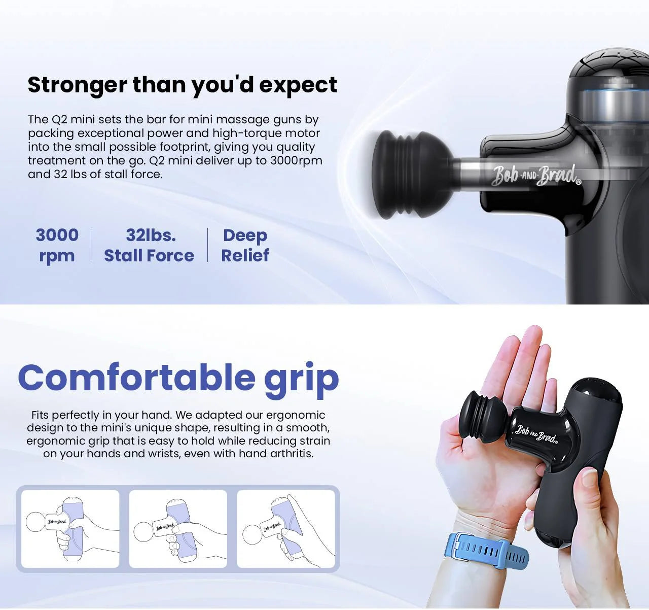 Bob and Brad Q2 Mini Pocket-Sized Deep Tissue, Brand New Portable Percussion Muscle Massager Gun Ultra Small & Quiet